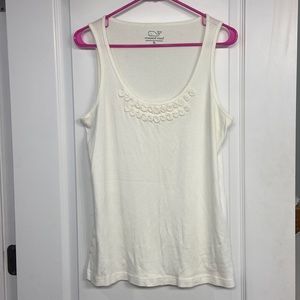 Vineyard Vines Women’s Tank Top XL Off White Swirl Embellishment on Neck EUC